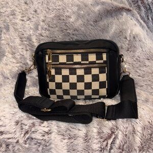 Checkered Black and Cream Women's Cross Body Bag Purse